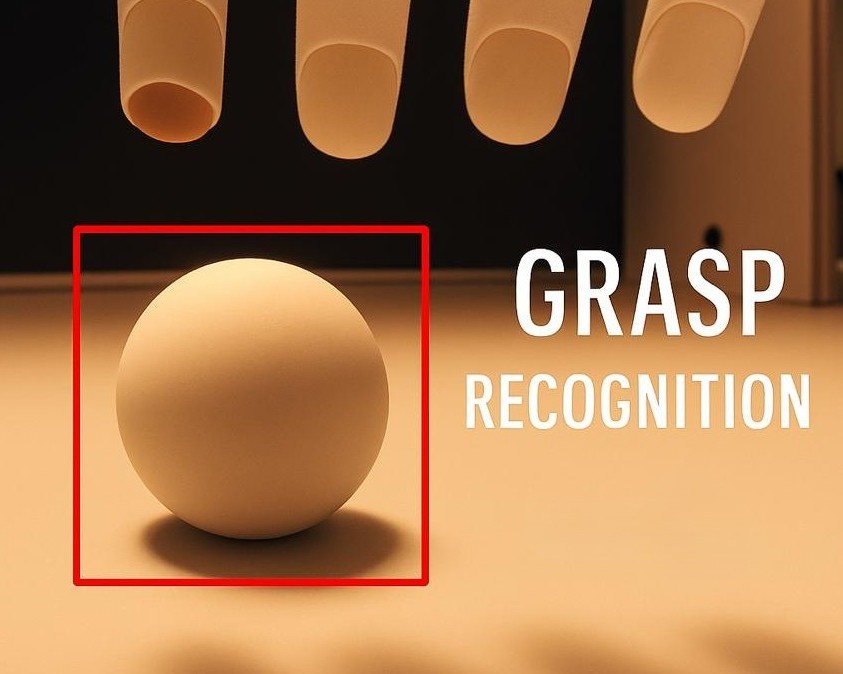 Robotic hand hovering above object with grasp identified